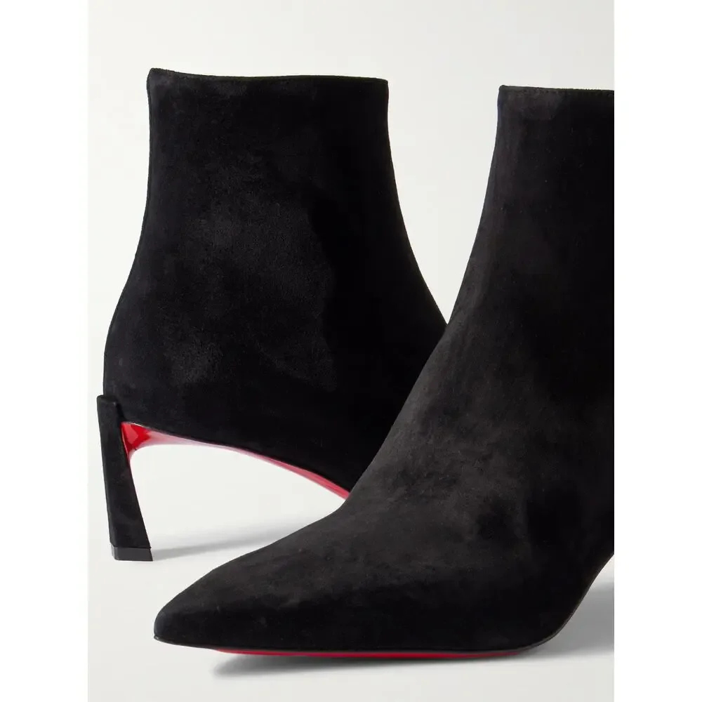 Christian Louboutin Condora Booty 55 Black Suede Pointed Ankle Heel Boot 37.5